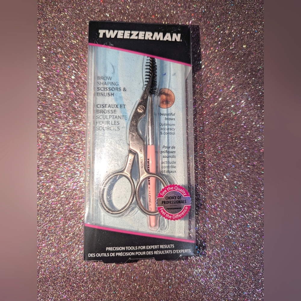 Tweezerman Silver Brow Shaping Scissors & Pink Brush